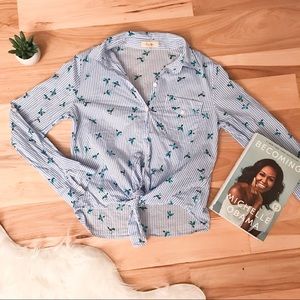 Love Notes Hummingbird Tie- Waist Blouse